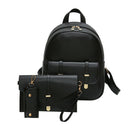 3pcs Women PU Leather Backpack School Bag Shoulder Bag Card Holder(Black)