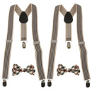 2Sets Boys Adjustable Suspenders Clip-on Braces Belts with Plaid Bowties Set