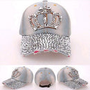 Vogue Women Denim Jean Rhinestone Sparkle Stud Bling Crown Baseball Cap Hat LJ