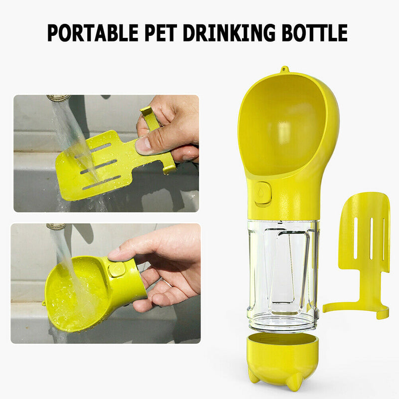 Multi-function Portable Pet Water Bottle Small Dogs Drinking Bowl (Yellow) A