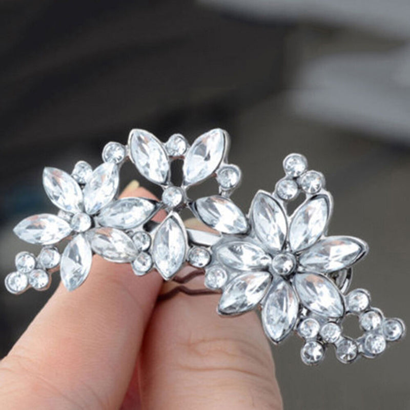 Women Bride Flower Headwear Rhinestone Barrette Crystal Hair Clip Bobby Pin OZ