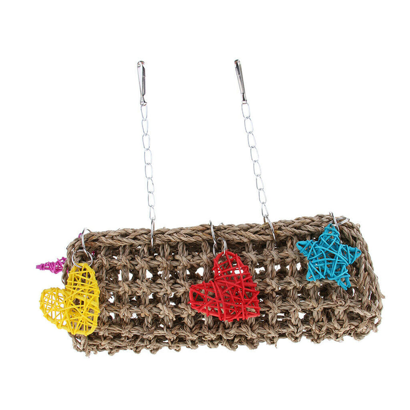 Parrot Tunnel Hammock Swing Toys Natural Straw Hamster Guinea Pig Exercise Tube