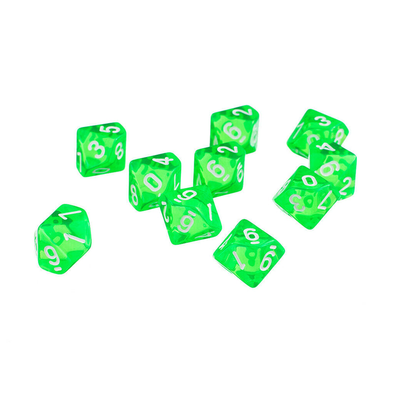 20 Pack Clear D10 Dice 10 Sided Dice for D&D RPG MTG Accessories Green&Purple