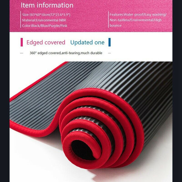 10Mm Thick Non-Slip Yoga Mat Nbr Fitness Pilates Mat Anti-Tearing Edge Begi O2O5