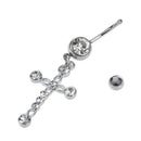 Surgical Steel Cross Dangle Navel Button Bar belly ring Piercing body jewel I8P2