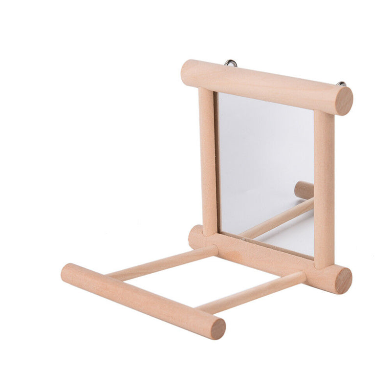 Bird Mirror & Perch Wooden Interactive Bird Toys Budgie Canary Cockatiel Finch F