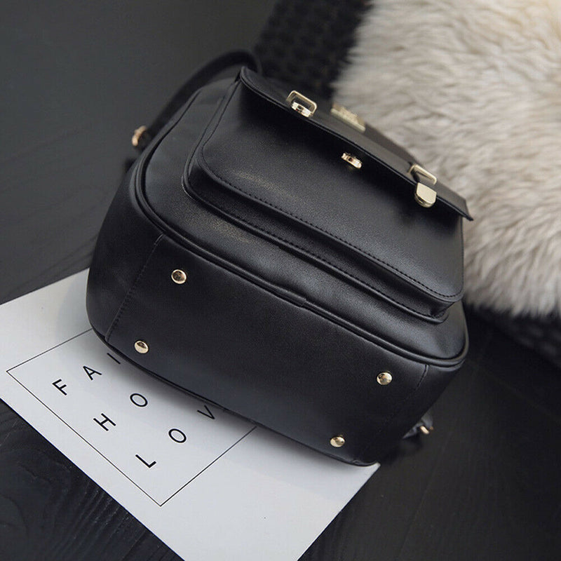 3pcs Women PU Leather Backpack School Bag Shoulder Bag Card Holder(Black)