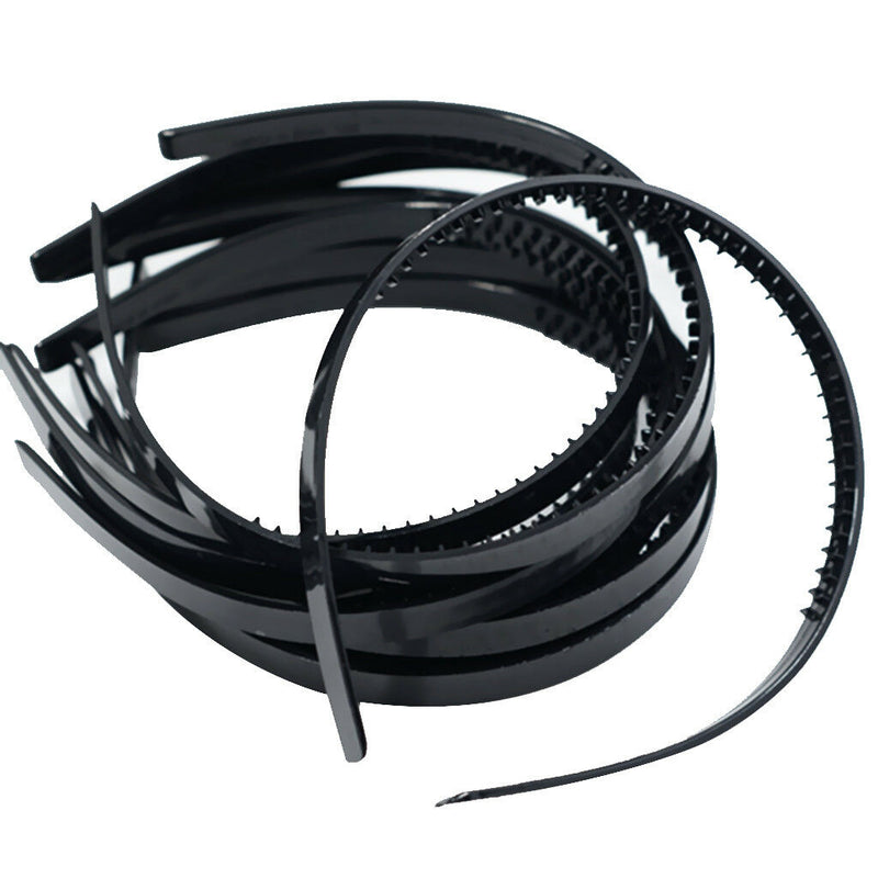 10pcs 10mm/0.4" Black Plastic Plain Flexible Alice Hair Bands Headbands