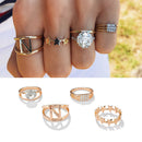 4pcs Rhinestone Ring Star Geometric Knuckle Ring Women Wedding Jewelry Gift A