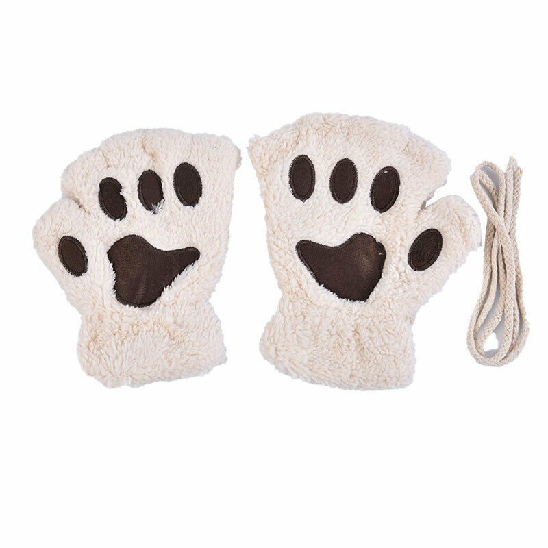 Women Cute Cat Claw Paw Mittens Warm Soft Plush  Fingerless  Bear Cat Gloves Hn