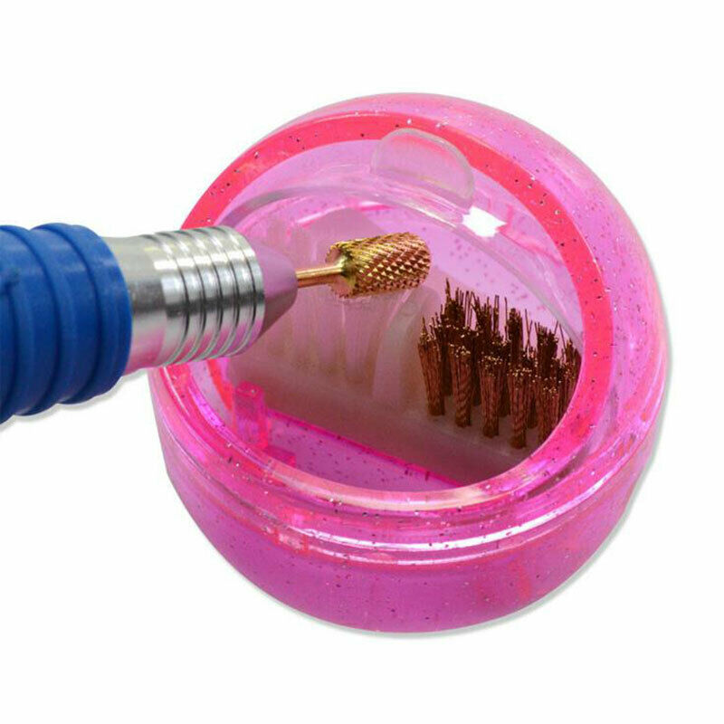 Nail Art Dual Clean Brush Head Drill Bit Cleanser Box Polishing Buffing ManiS Hn