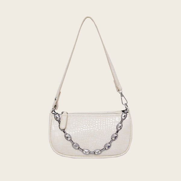 Alligator Pattern Shoulder Totes Bag Women Leather Chain Handbag (Beige)