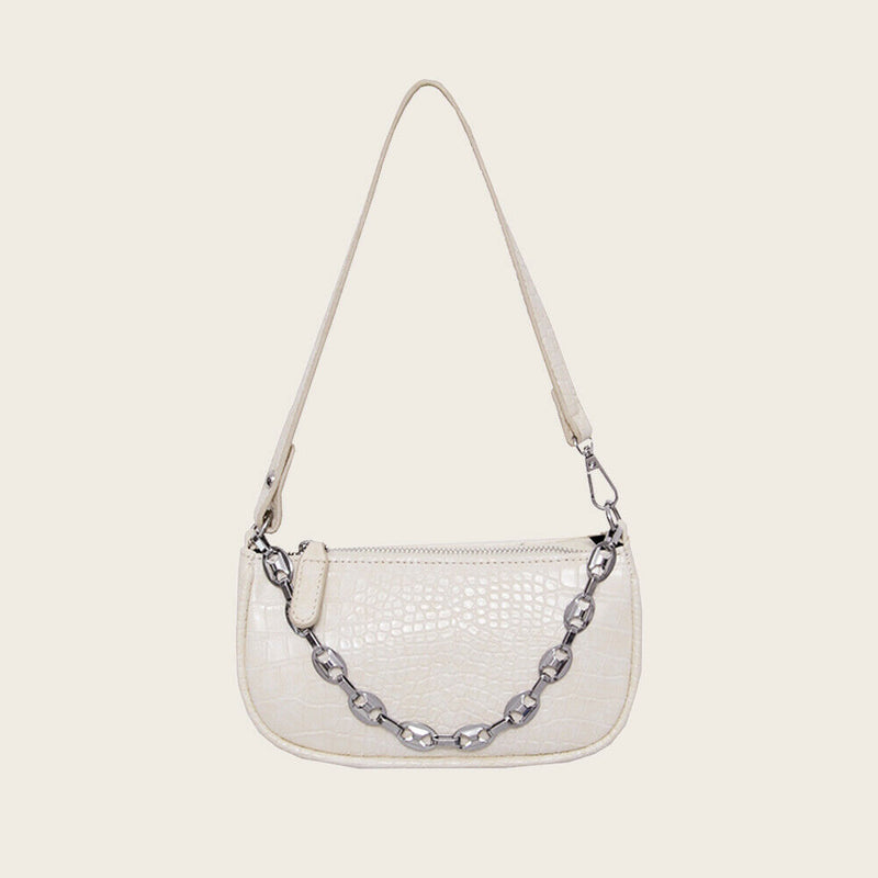 Alligator Pattern Shoulder Totes Bag Women Leather Chain Handbag (Beige)