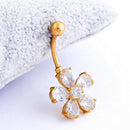Beauty Navel Belly Button Rings Bar Crystal Flower Dangle Body Piercing Jewe Hn