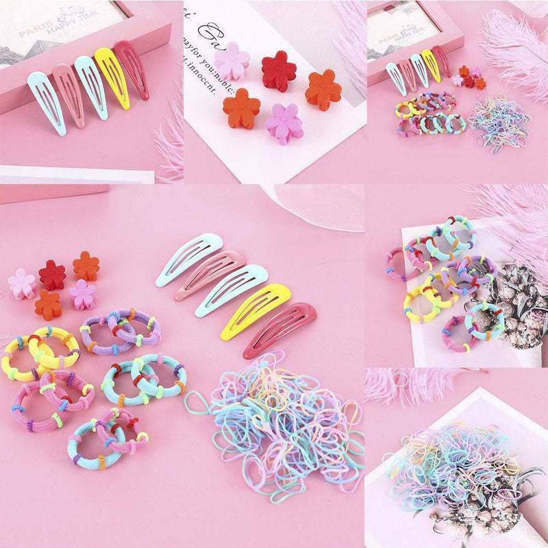 220Pcs Candy Color Hair Clips Rope Ponytail Holder Girls Kids Cute Hair Bow Set