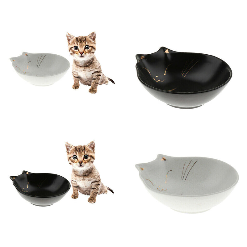 2 Pieces Cat Shape Pet Food Bowls Ceramic Feeding Dishs For Flat Face Cat