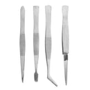 4pcs Stainless Steel Tweezers Pointed Elbow Flat Cross for Craft Kraft A