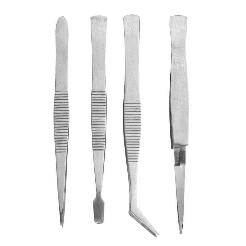 4pcs Stainless Steel Tweezers Pointed Elbow Flat Cross for Craft Kraft A