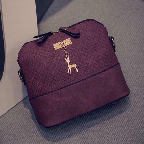 Women Fashion Crossbody Bag PU Plaid Deer Pendant Shoulder Bag(Purple)