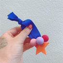 Star Pompom Hair Rope Women Ponytail Holder Elastic Rubber Bands (Blue) A