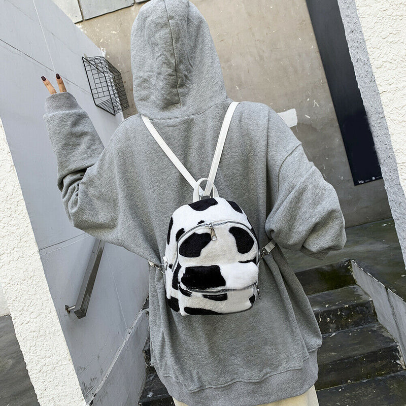 Cow Zebra Print Shoulder Schoolbag Women Girl Plush Mini Backpack (Style 2)