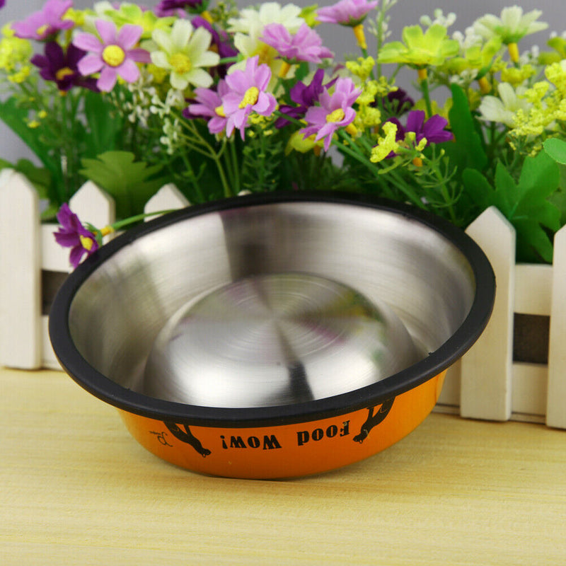 Stainless Steel Anti-skid Dog Cat Food Water Bowl Pet Feeding Tool Orange