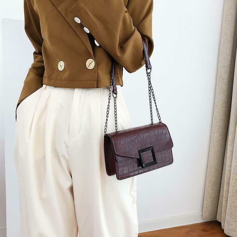 Retro Messenger Bag Women Leather Small Shoulder Handbag Purse (Wine Red) A