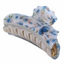 Woman Dark Blue Florals Pattern Plastic Hair Claw Clip Clamp N4Q5