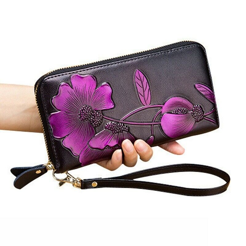 Women'S Elegant Floral Leather Wallet Fashion Long Ladies Clutch Bag Multi- B4P9