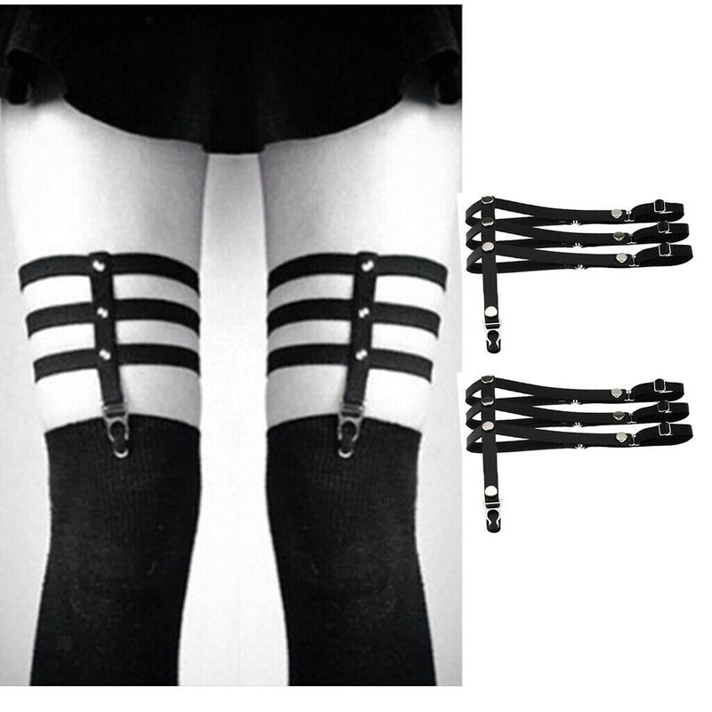 2pcs Punk Rivet Garters Belt 3 Straps Leg Ring Band Adjustable Suspenders Leg