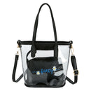 2pcs PVC Transparent Women Shoulder Crossbody Bag PU Clutch Handbag (Black)