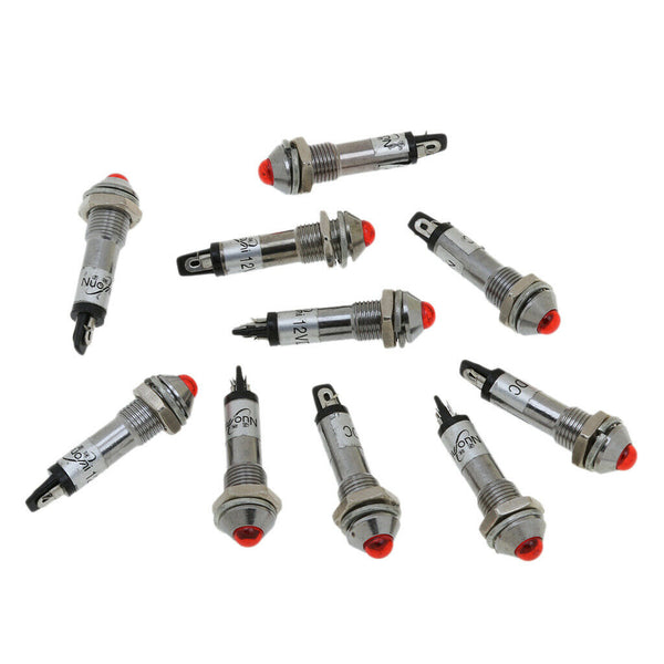 10pcs 8mm 12V Red LED Metal Indicator Pilot Light XD8-2