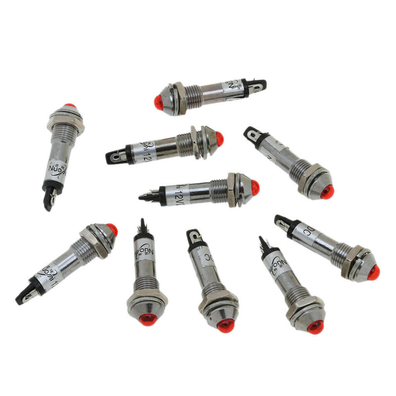 10pcs 8mm 12V Red LED Metal Indicator Pilot Light XD8-2