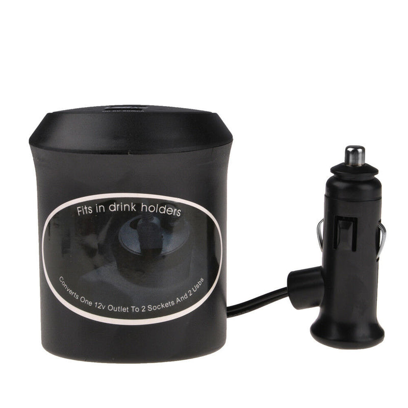 Durable Dual USB Port Car Charger 2 Sockets Cigarette Lighter Cup Holder Adapter