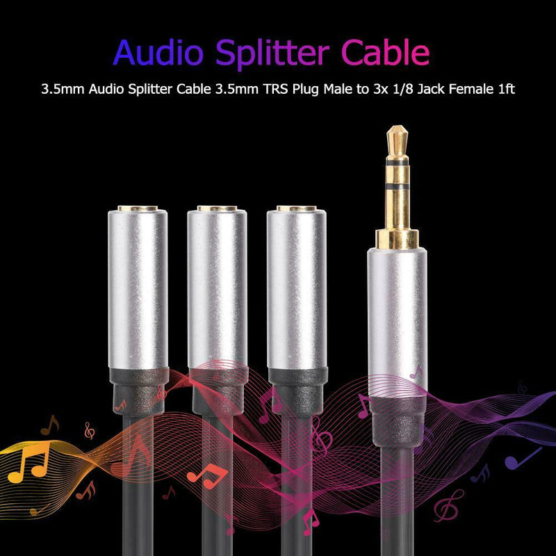 3.5mm Audio Splitter Cable 3.5mm TRS Plug Male to 3x 1/8 Jack Female 1ft
