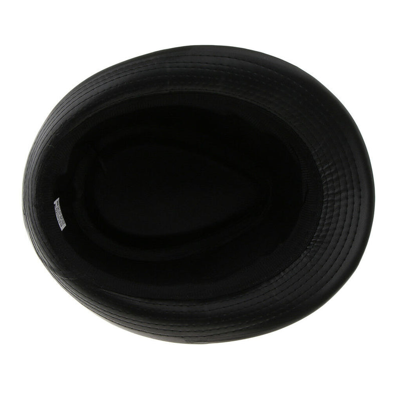 Unisex Retro Faux Leather Pork Pie Hat Classic Gentleman Flat Top Fedora Cap