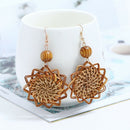 Handmade Wood Bamboo Rattan Geometric Pendant Ear Stud Earrings Women Jewelry