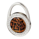 Woman Black Leopard Pattern Bling Rhinestone Folding Metal Handbag Hook Han