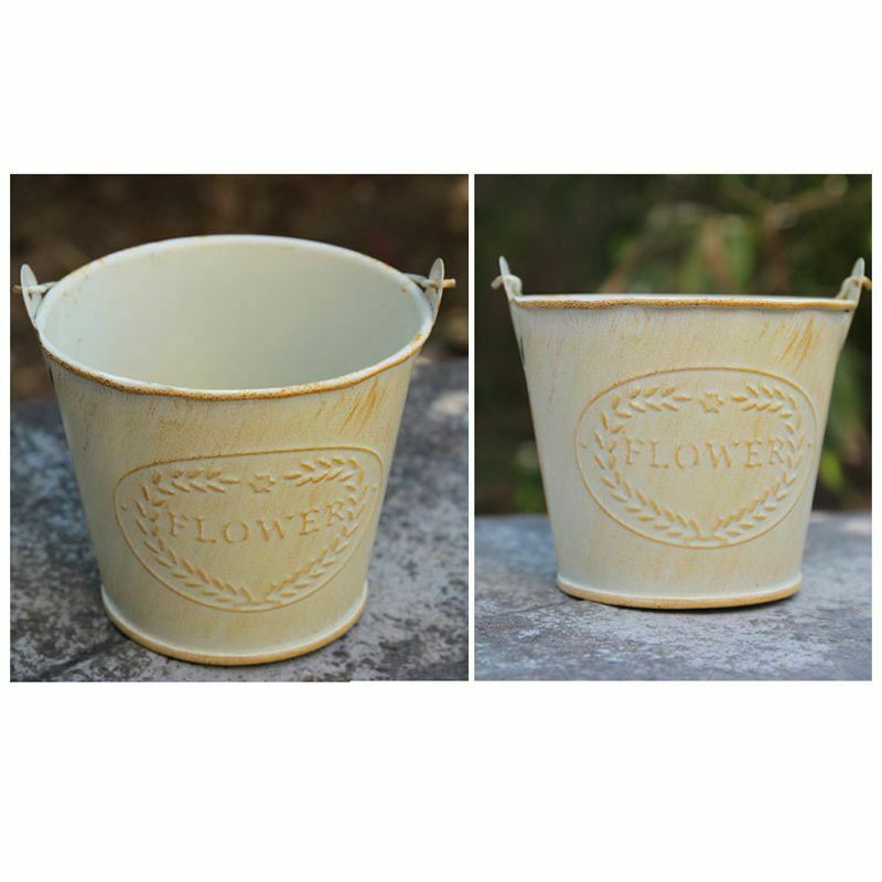 Flameer Shabby Chic Iron Flower Buckets Plants Planter Pot Bucket Flower Va