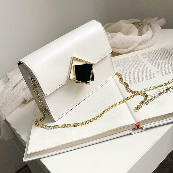 Solid Color Chain Shoulder Handbags Women PU Leather Crossbody Bags (White)
