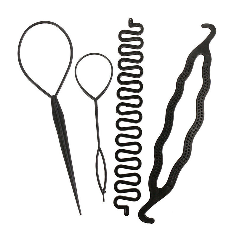 4/set Hair Braiding Kit Roller Magic Hair  Styling Clips Bun Maker Tool