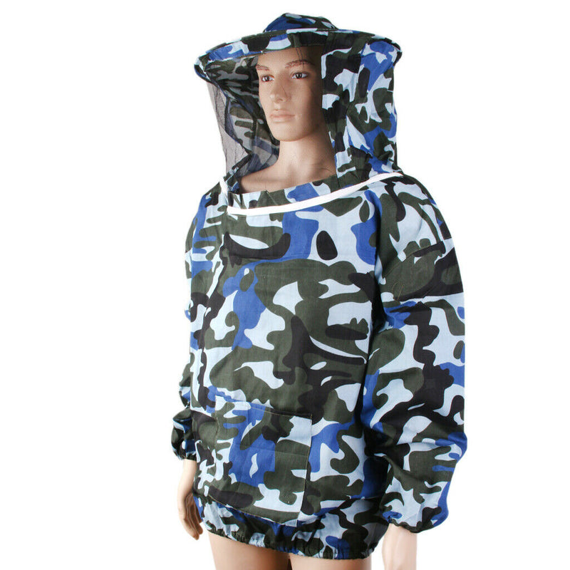 Beekeeping Jacket Veil Bee Protecting Suit Dress Smock Equipment Blue Camo