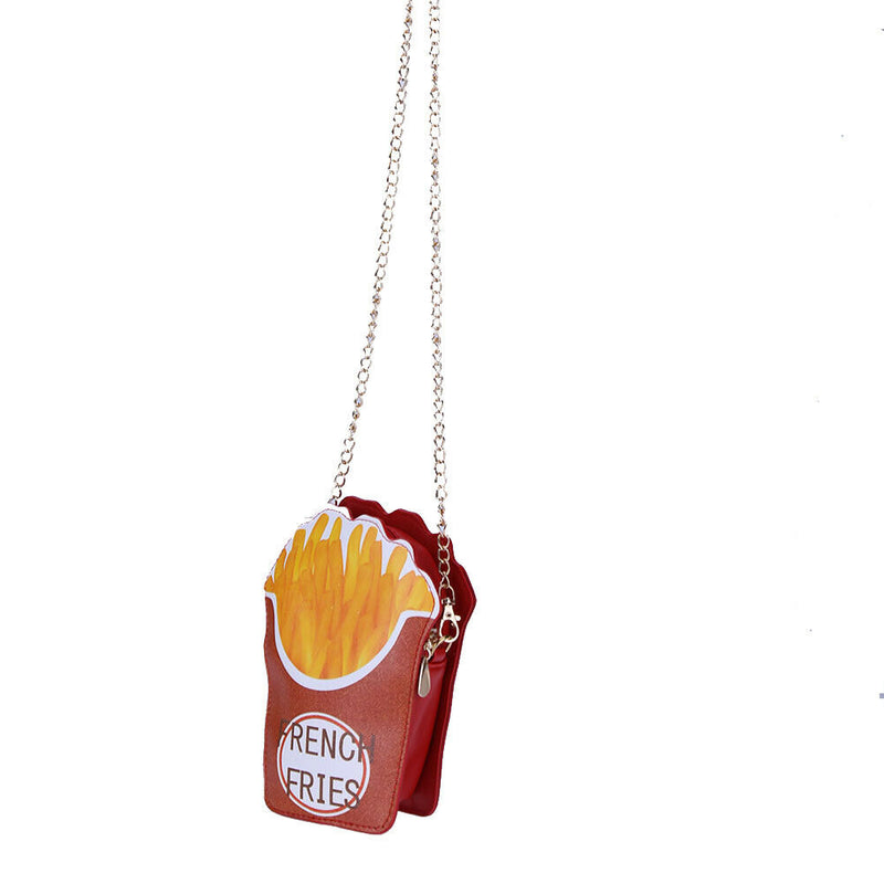 Woman Cupcake PU Chain Bag Popcorn Crossbody Messenger Bag (French Fries