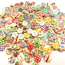 100pcs Colorful Multi-pattern Wooden Button 2 Holes Sewing Scrapbook Craft DIY