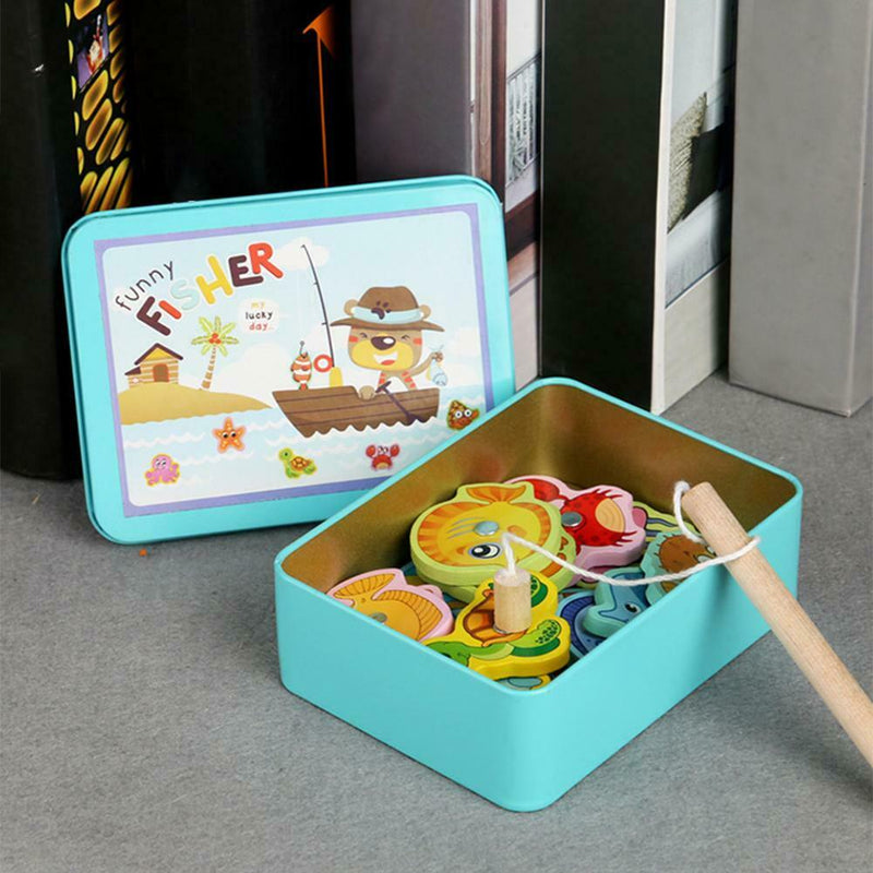 Wooden Magnetic Fish Toys Kids Educational Fishing Magnet Puzzle Game Gifts