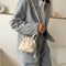 Women Woven Shoulder Handbag Drawstring Daisy Beach Crossbody Pouch (White)
