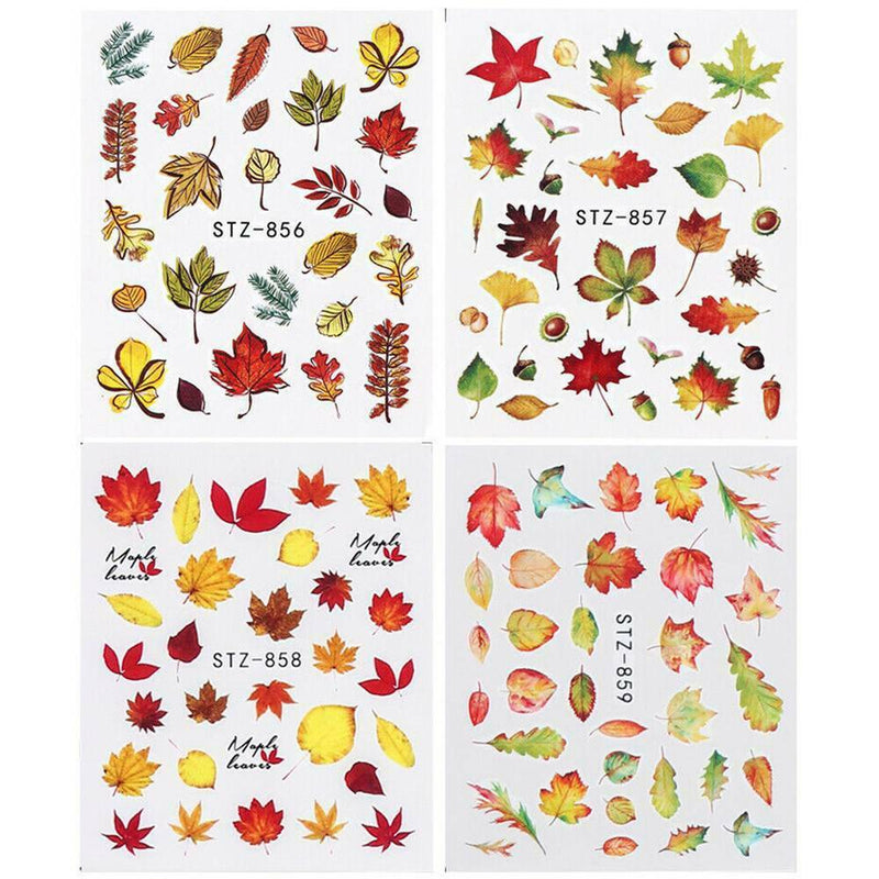 4 Sheets Fall Leaves Nail Art Water Decals Maple Leaf Transfer Stickers Decor AU