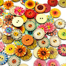 200pcs Wood Buttons 2 Holes Random Flowers Round Button Sewing Crafting
