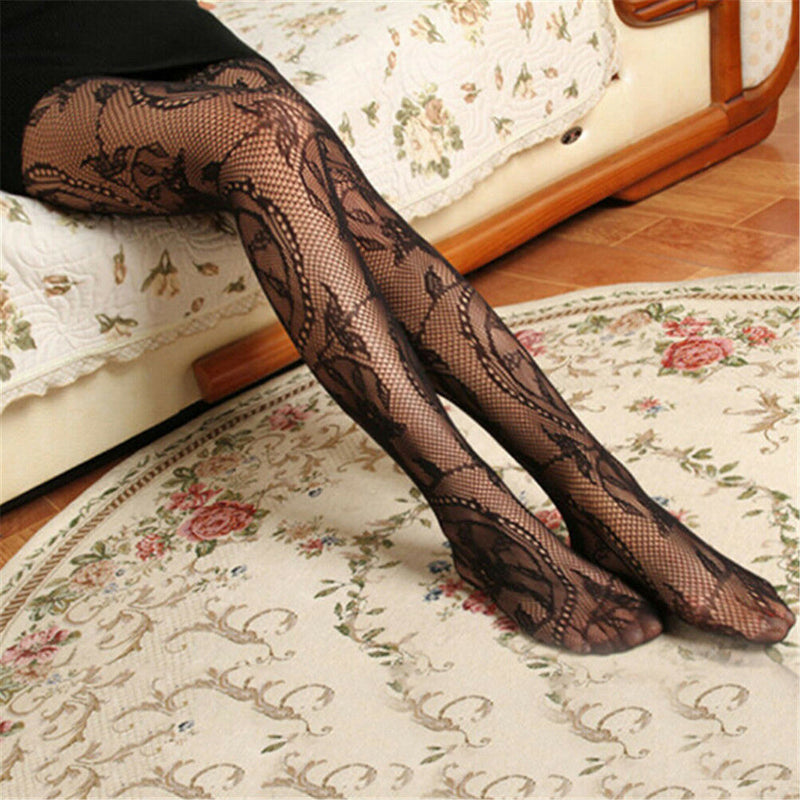 Fashion Floral Pattern Jacquard Girls Fishnet Pantyhose Womens Tights Stockin Gn