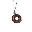 Unisex Retro Double Circle Pendant Brown Wood Bead Pendant Rope Chain Neckl S9C2
